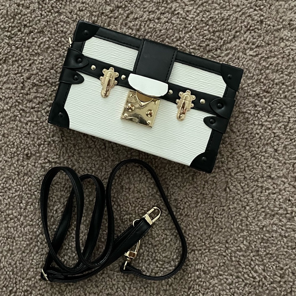 Black and white petit malle box clutch